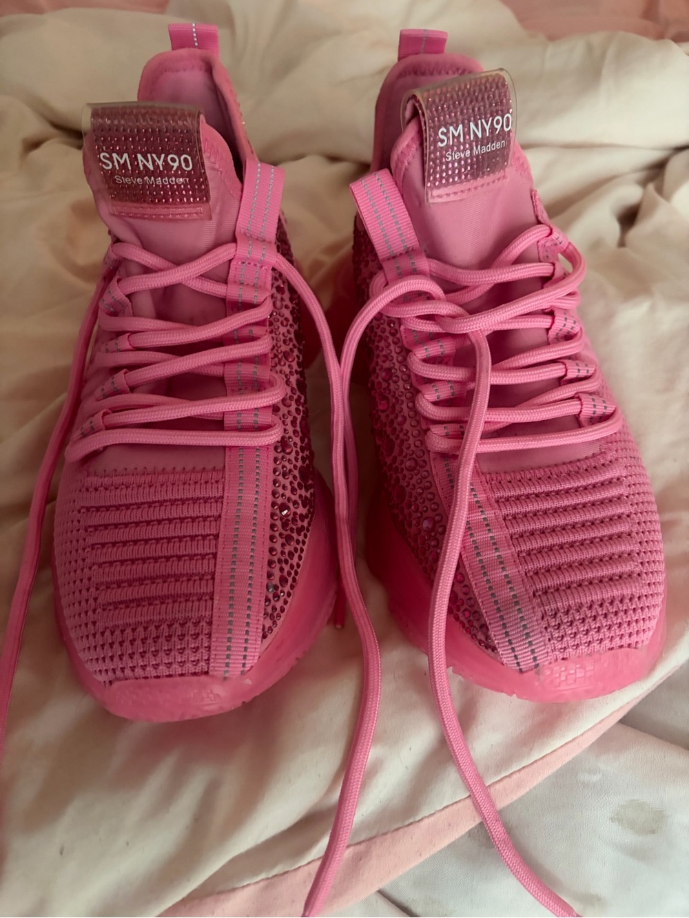 Steve Madden Pink Knit Sneakers with Glitter Panels